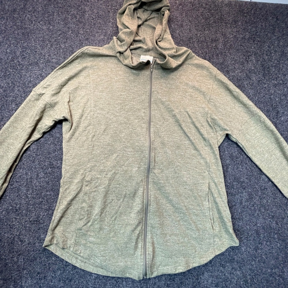 Columbia Full Zip Lightweight Jacket Womens L Olive Green Layer Jersey Base Hike